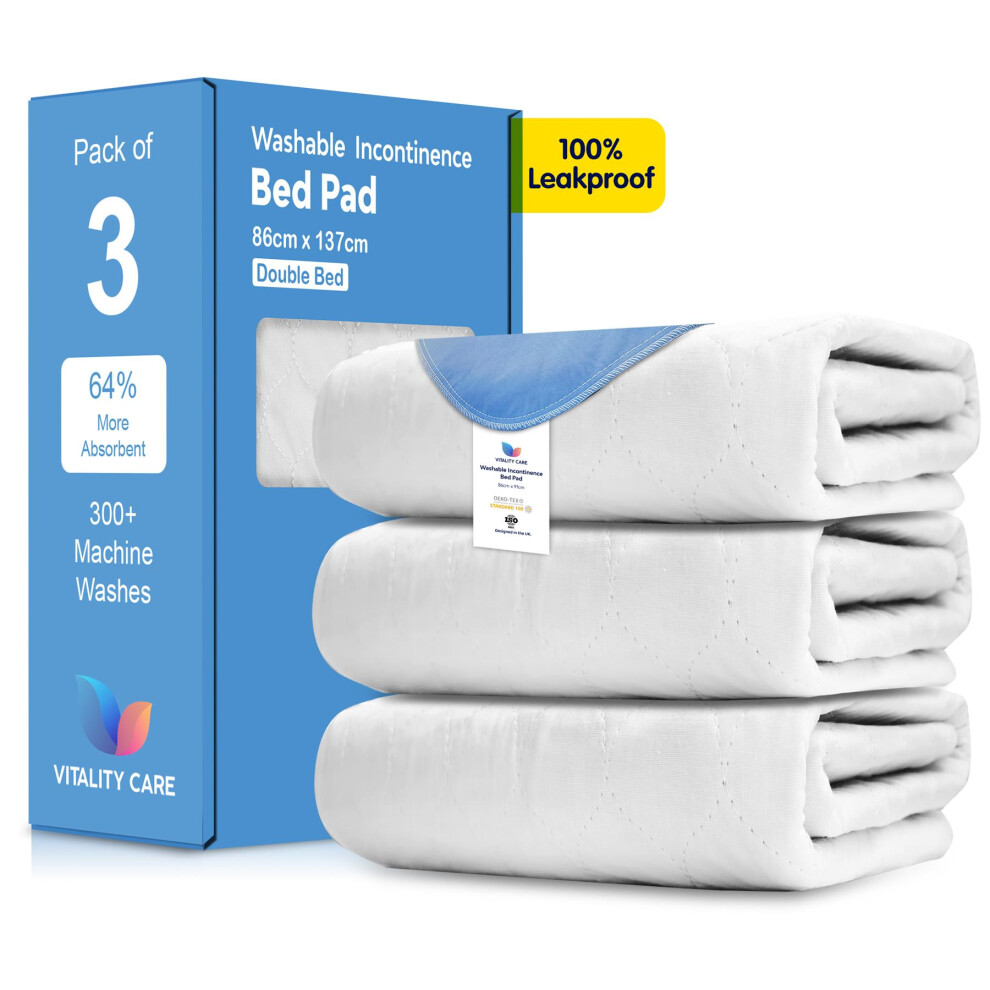 Vitality Care (3X Double Bed 86X137cm) Washable Bed Pad Incontinence Reusable Bed Pads Super Absorbent Bed Wetting