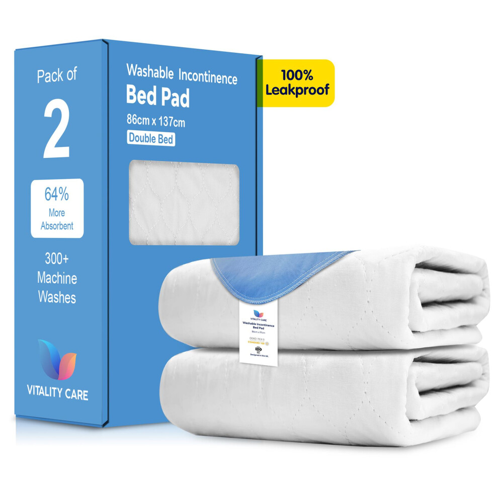 Vitality Care (2X Double Bed 86X137cm) Washable Bed Pad Incontinence Reusable Bed Pads Super Absorbent Bed Wetting