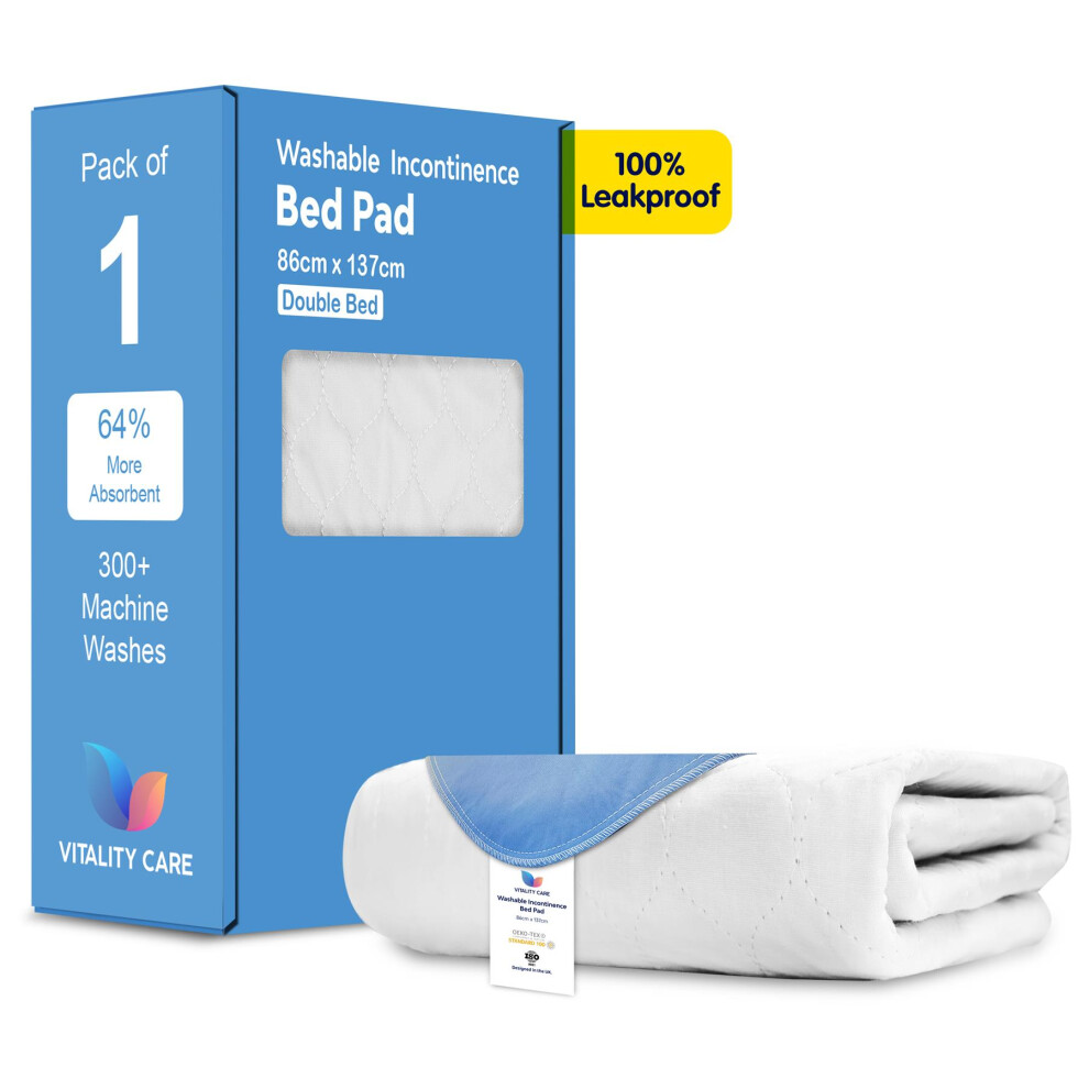 Vitality Care (1X Double Bed 86X137cm) Washable Bed Pad Incontinence Reusable Bed Pads Super Absorbent Bed Wetting