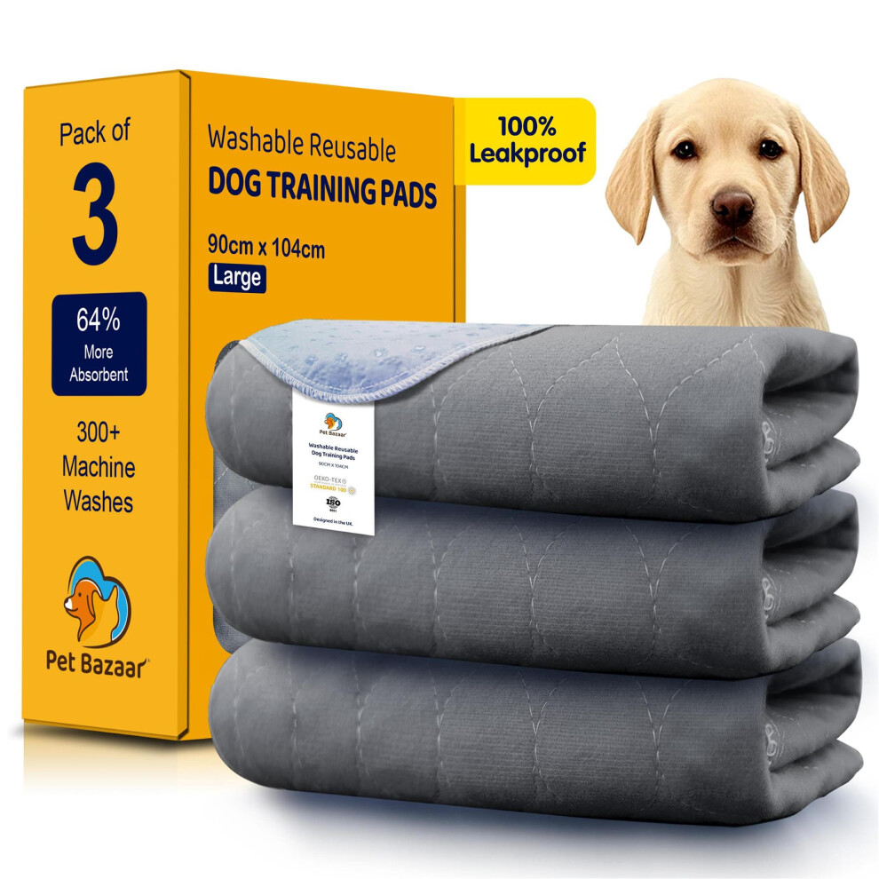 Vitality Care (3 Pack - Large 90X104cm) Washable Large Pet Pee Pads Mats Puppy Training Toilet Reusable Pad Wee Dog 90 X 104Cm
