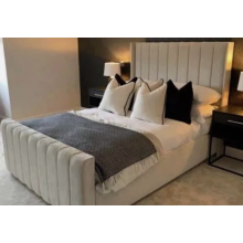 (Super King, Cream Plush without Gas Lift) Luxury Winged Panel Plush Upholstered Velvet Bed Frame Optional Gaslift Ottoman Storage