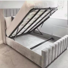 (Double, Grey Plush without Gas Lift) Luxury Winged Panel Plush Upholstered Velvet Bed Frame Optional Gaslift Ottoman Storage