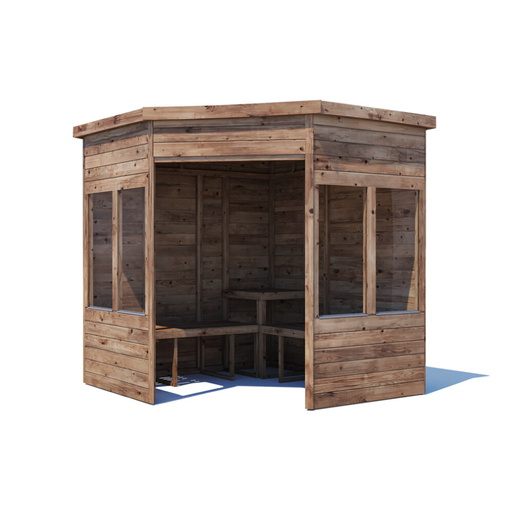 Dunster House Corner Garden Arbour with Glazed Panels, W2.1m x D2.1m / W7' x D7', Pressure Treated, Apocallipo