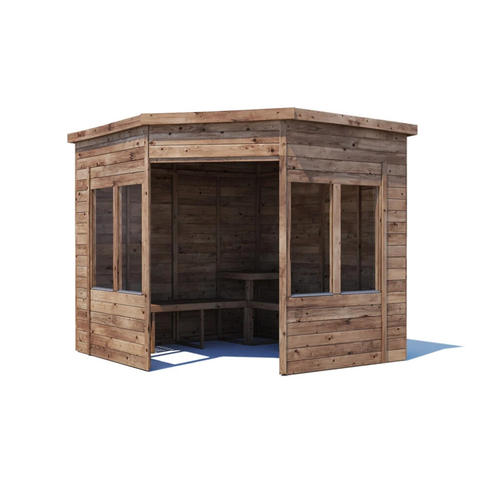 Dunster House Corner Garden Arbour with Glazed Panels, W2.4m x D2.4m / W8' x D8', Pressure Treated, Apocallipo