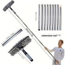 (Grey, r-8) Double-Sided Window Cleaning Tool with Adjustable Telescopic Pole, High-Rise Glass Scraper and Squeegee Combo – Leaves No Streaks