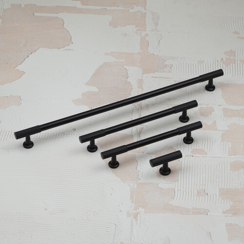 (160mm Handle) Matt Black Textured Cabinet Reeded T-Bar Handles 2