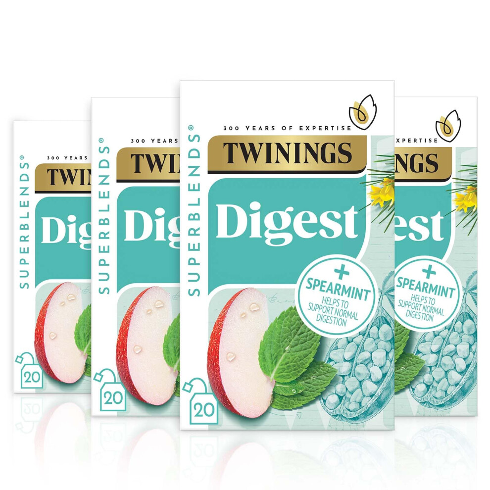 Twinings Superblends Digest Tea - Spearmint Herbal Tea Infusion With Apple, Rooibos & Baobab - 80 X Biodegradable Tea Bags