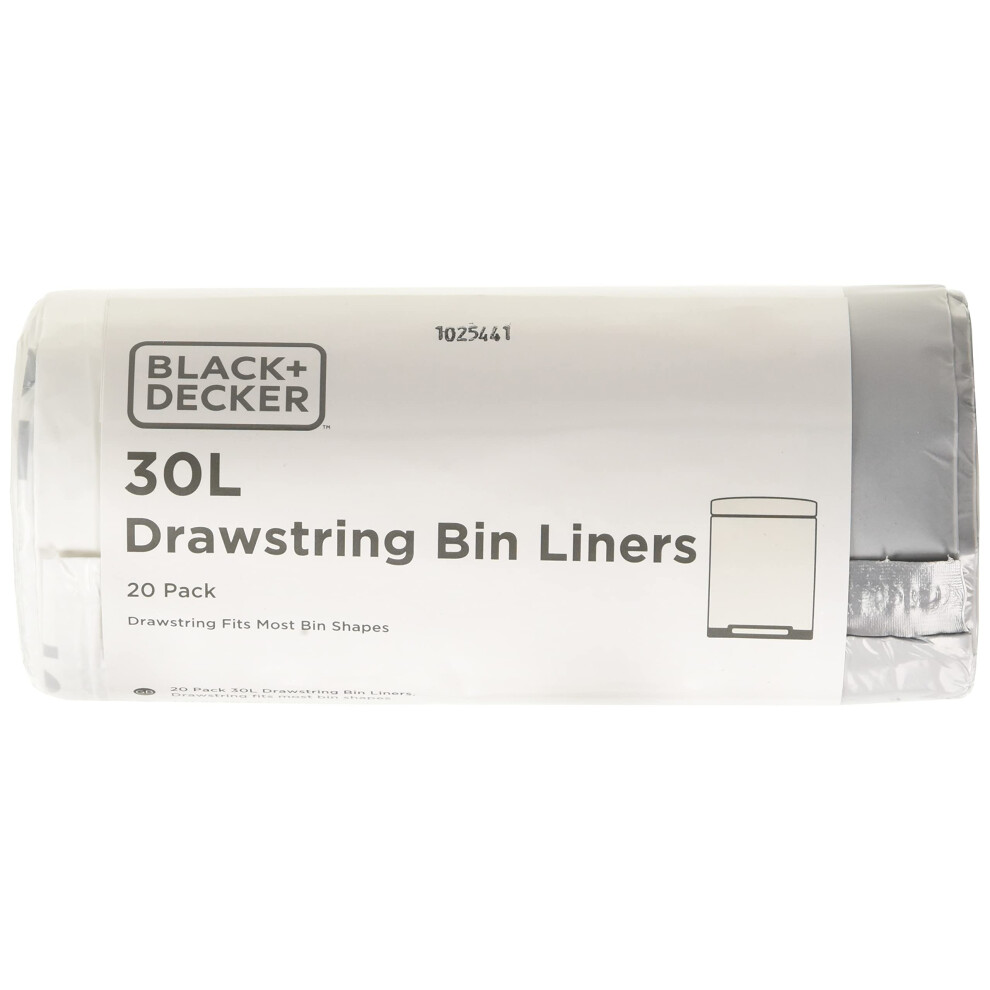 BLACK+DECKER BXBB00030E 30L Drawstring Bin Liners, 20 Pack, White