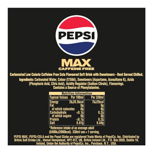Pepsi Pepsi Max No Caffeine No Sugar Cola Bottle 2L 2