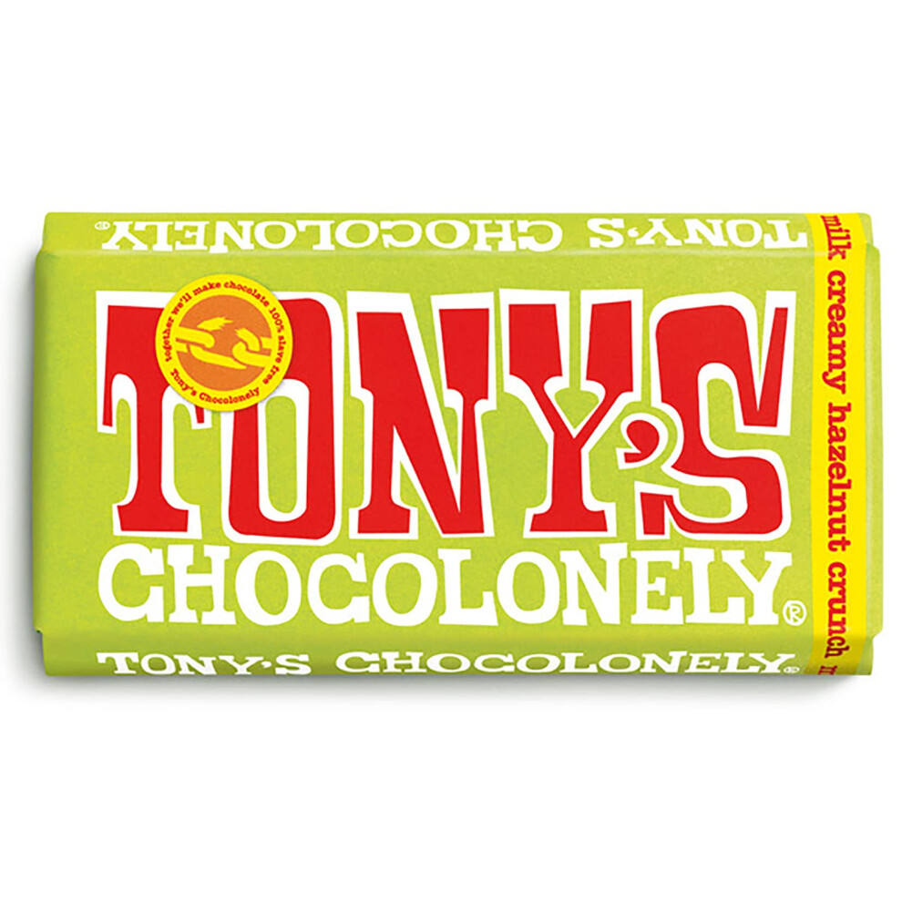 Tony's Chocolonely Milk Creamy Hazelnut Crunch Chocolate Bar - 180G, Milk Chocolate, Gift, Vegetarian - Belgian Fairtrade Chocolate