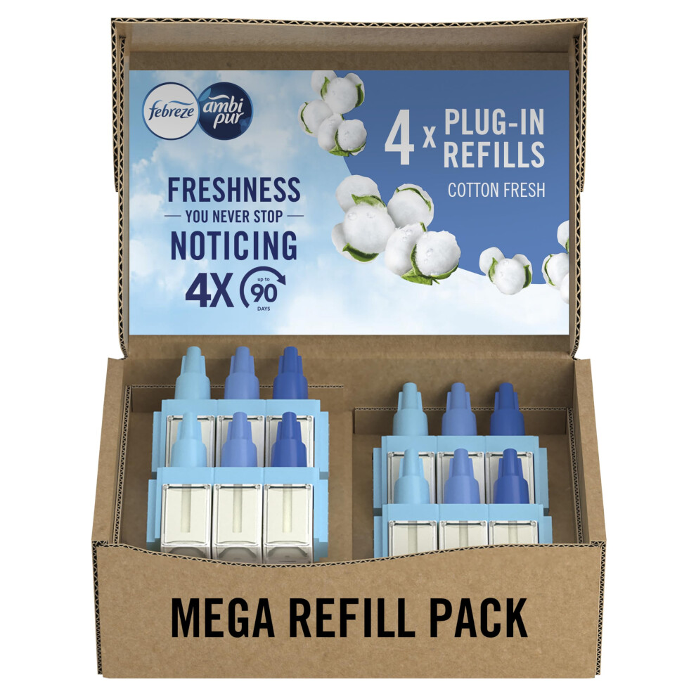 Febreze 3Volution Air Freshener Plug-In Refills, 4 Refills (20ML x 4), Cotton Fresh, 3 Alternating Scents to Fight Odours-image-OPC-PHRCVNQ-NEW