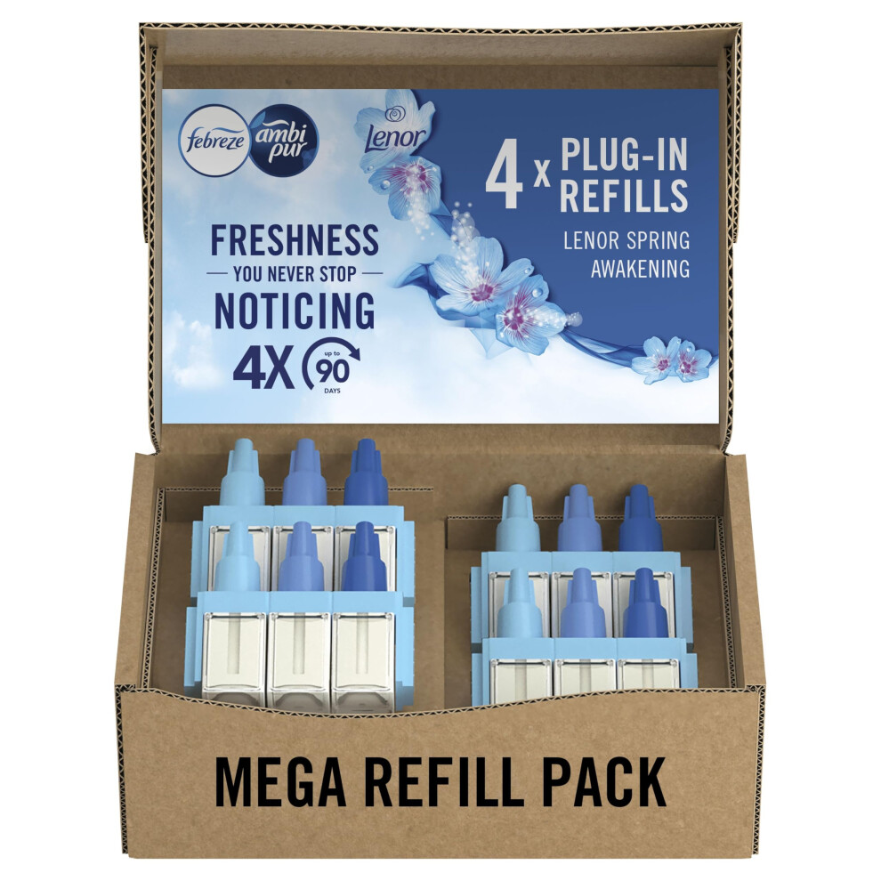 Febreze 3Volution Air Freshener Plug-In Refills, 4 Refills (20Ml X 4), Lenor Spring Awakening, 3 Alternating Scents To Fight Odours