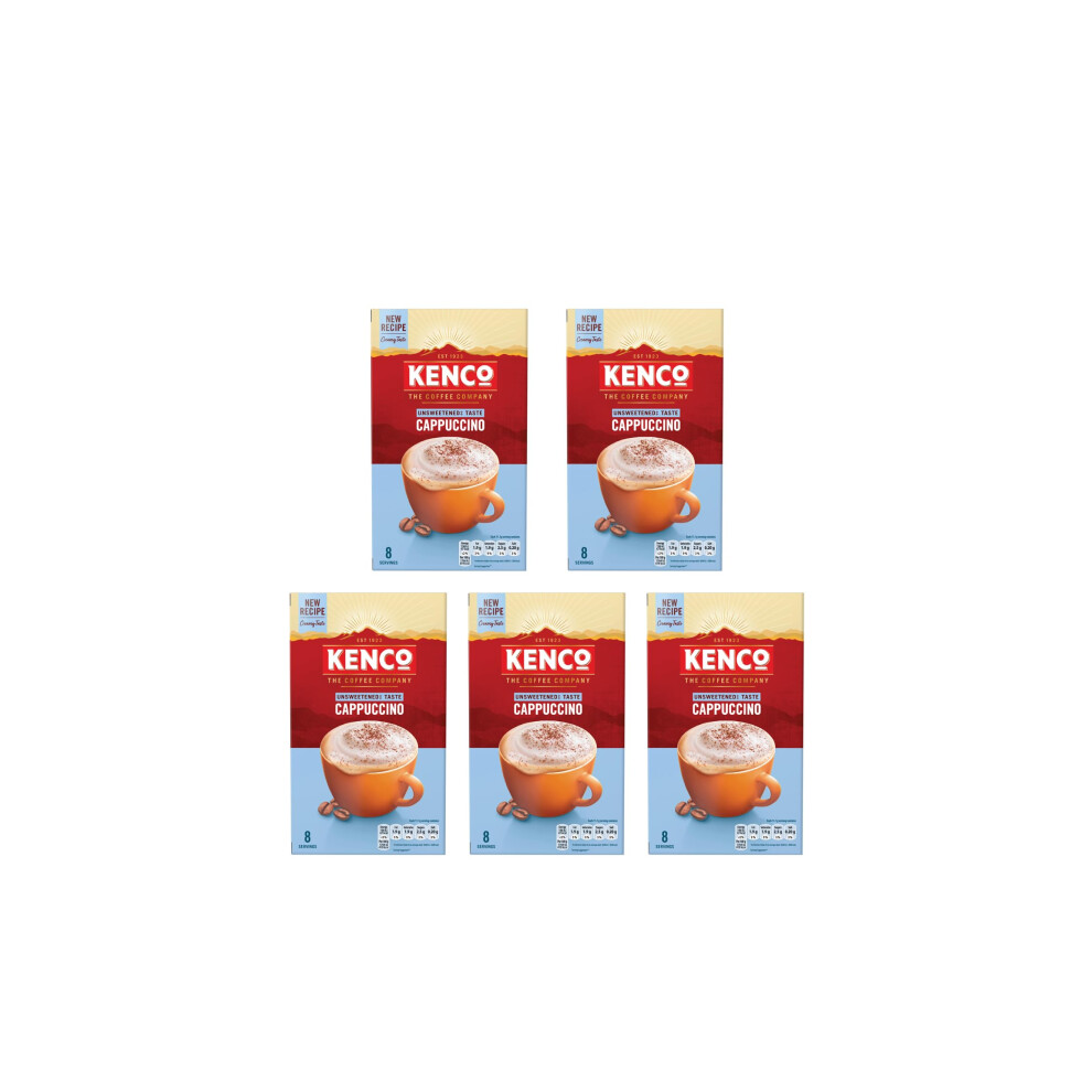 Kenco Unsweetened Cappuccino Instant Coffee Sachets 8X11.1g (Pack Of 5, Total 40 Sachets, 444G)