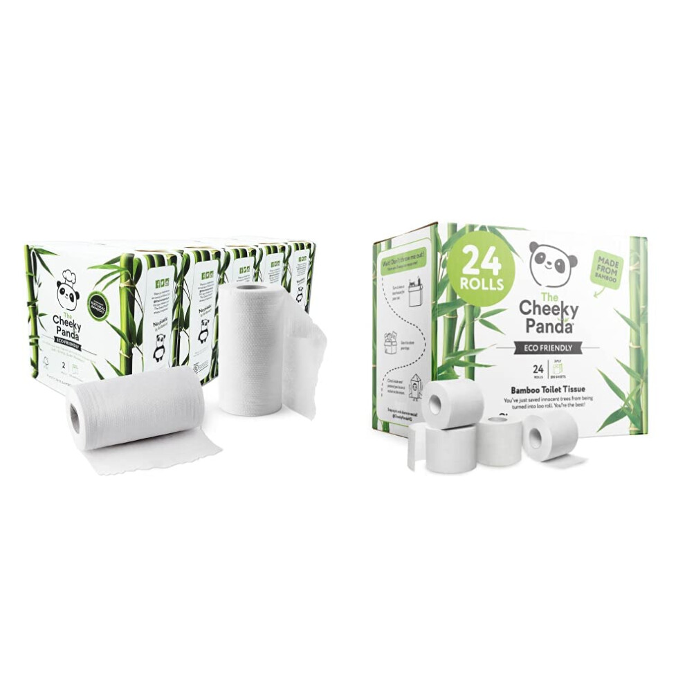 New The Cheeky Panda Cheeky Panda Bamboo Kitchen Rolls, 10 Rolls & Toilet Tissue, 24 Rolls, Biodegradable