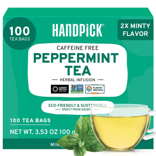 HANDPICK Peppermint Tea Bags, 100 Count, Pure Peppermint