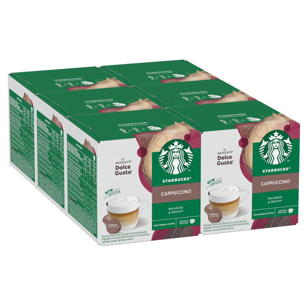 Starbucks Cappuccino By Nescafé Dolce Gusto, 72 Cappuccino Coffee Pods (6 Pack), Roasted Espresso With Creamy Milk Dark