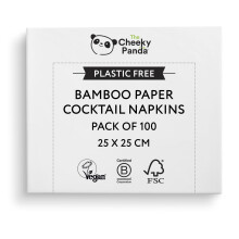 The Cheeky Panda Bamboo Paper Disposable Napkins | Pack of 100 White Cocktail Napkins | 25 x 25cm | 2 Ply Paper Serviettes (Package may vary)
