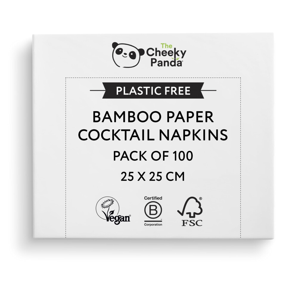 The Cheeky Panda Bamboo Paper Disposable Napkins | Pack Of 100 White Cocktail Napkins | 25 X 25Cm | 2 Ply Paper Serviettes (Package May Vary)