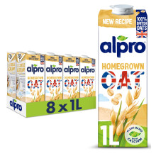Alpro Oat Plant-Based Long Life Drink - 100% Bitish Oats - Vegan Dairy Free & Lactose Free Milk Alternative - 1L (Pack of 8)