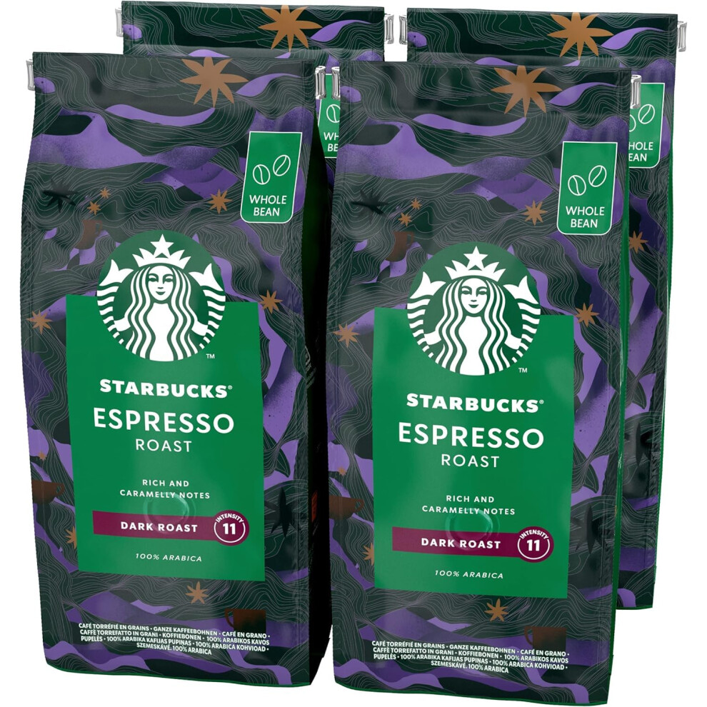 Starbucks Espresso Roast, Roast, Whole Bean Coffee (Pack Of 4) Dark 450G