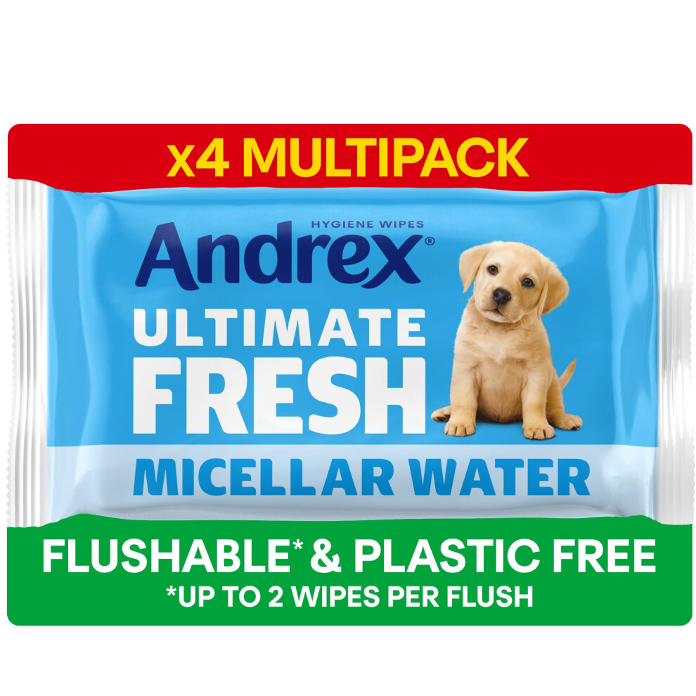 Andrex Ultimate Fresh Washlets, 4-Pack - Gentle, Biodegradable, Flushable Toilet Wipes For Everyday Hygiene