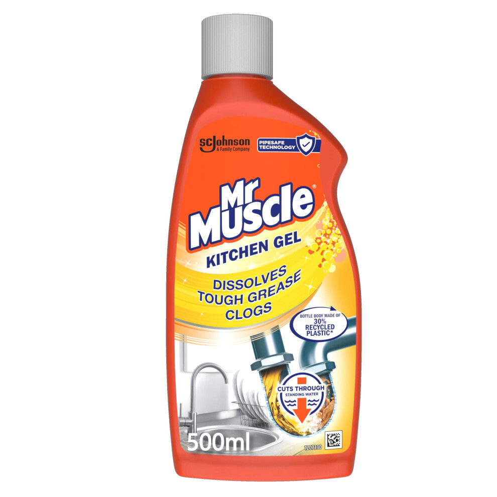 Mr Muscle Kitchen Drain Unblocker & Cleaner Gel, Dissolves Clogs, Works 3x Better Than Bleach,Safe for All Pipes, 500ml