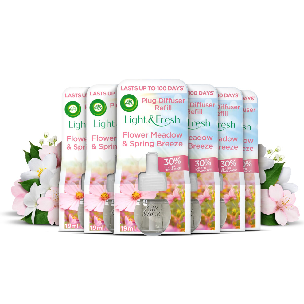 Air Wick Plug In Diffuser Refill, Meadow & Spring Breeze, Pack 6 X 19Ml, Long Lasting Fragrance, Lasts Up To 600 Days, Plug In Air Freshener
