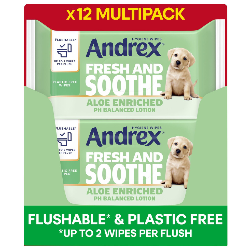 Andrex Fresh & Soothe Wipes 12 Packs, Flushable, Aloe Vera