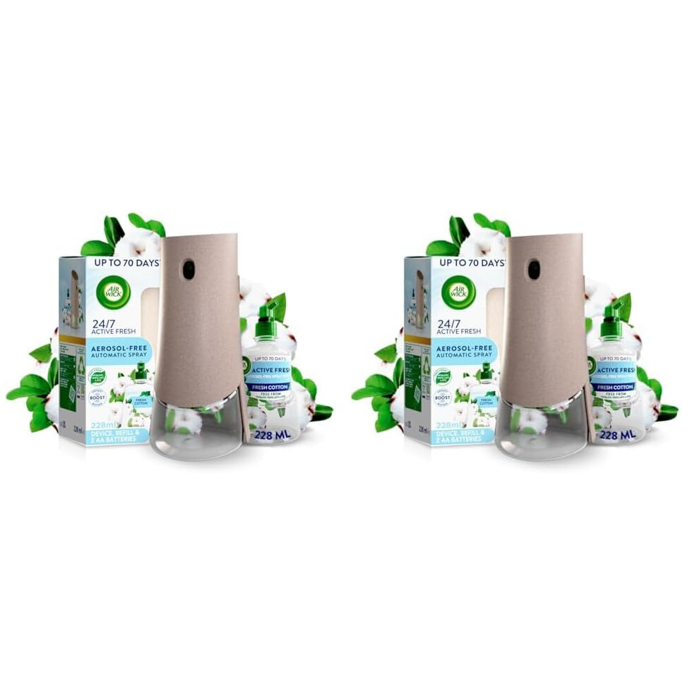 Air Wick Airwick Aerosol-Free Automatic Air Freshener Spray Kit, Fresh Cotton, 1 Gadget & 1 Refill, 228Ml (Pack Of 2)