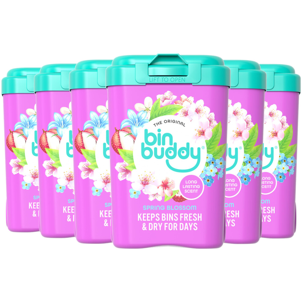 Bin Buddy Spring Blossom, 450g, Pack of 6, Bin Freshener Deodoriser Powder, Leaves Your Bin Smelling Great, Suitable for Indoor and Outdoor Bins-image-OPC-PHRCWW2-NEW