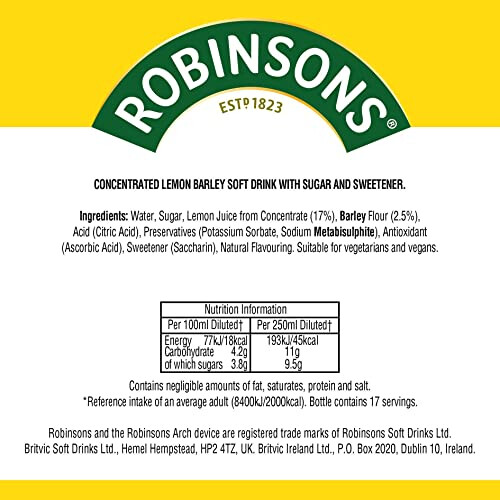 Robinsons Barley Water - Real Fruit Squash, Low Calorie - Lemon - 850 ml 2
