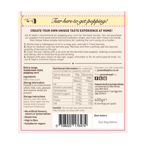 Joe & Seph's Popping Corn Kernels - Cinema Style - 400g 2