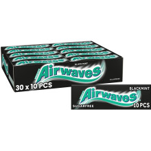Airwaves Chewing Gum Black Mint, 30 Packs of 10 Pieces, Sugar Free Chewing Gum Bulk Pack with Menthol Freshness (300 pieces)