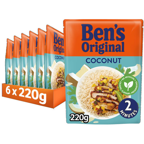 BEN'S ORIGINAL Coconut Microwave Rice, Bulk Multipack 6 x 220g pouches 1