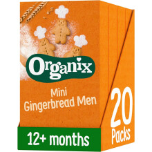 Organix Mini Gingerbread Men Organic Toddler Snack Biscuits Multipack, No Added Sugar, 5 x 20 g Packs Per Box (4 Boxes Total)