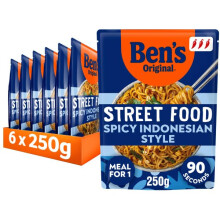 Ben's Original Street Food Indonesian Spicy ready in 90 seconds Noodles Ready Meal serves 1 multipack 6x 250g