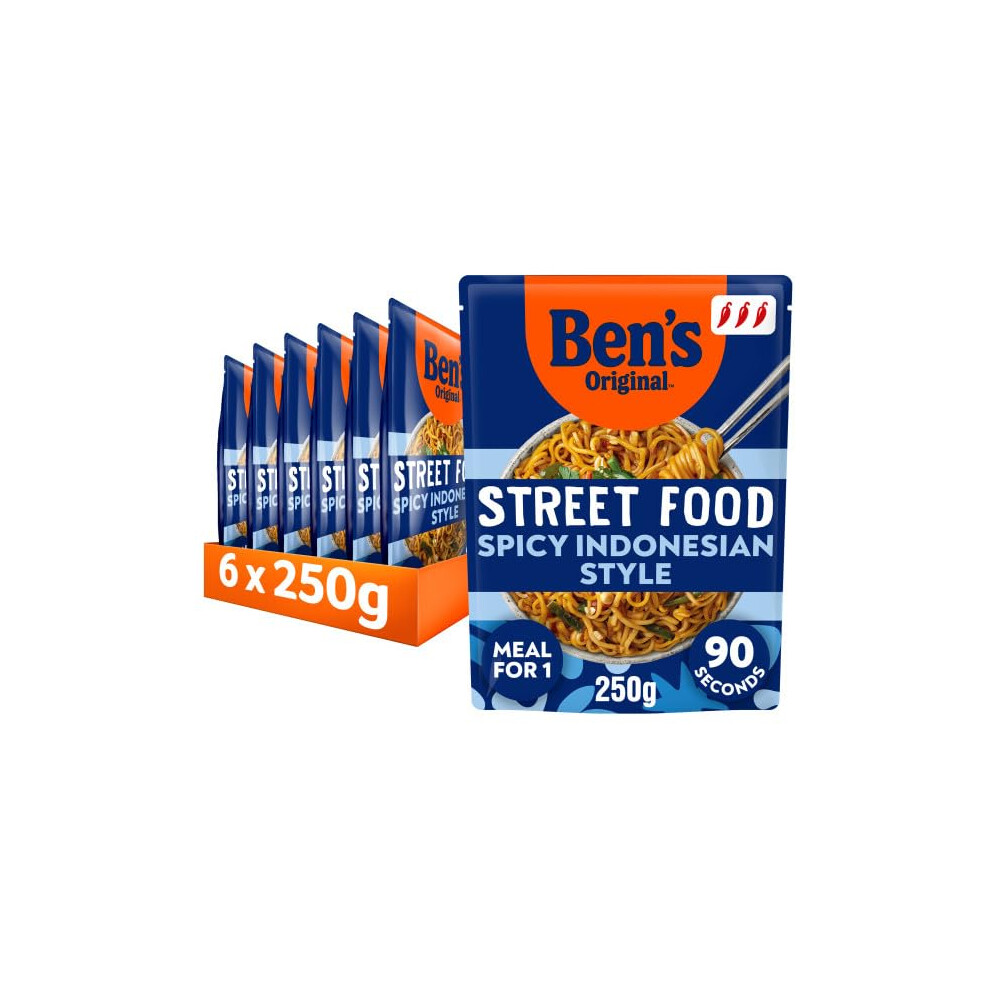 Ben's Original Street Food Indonesian Spicy Ready In 90 Seconds Noodles Ready Meal Serves 1 Multipack 6X 250G