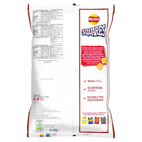 Walkers Walkers Squares Variety Multipack Snacks Crisps 6x22g 2
