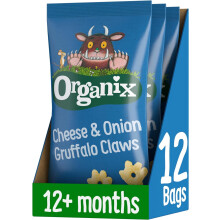 Organix Cheese & Onion Gruffalo Claws, Toddler Snack Puffs, 12+ Months, Multipack, 4 x 15 g Bags Per Pack (3 Packs Total)