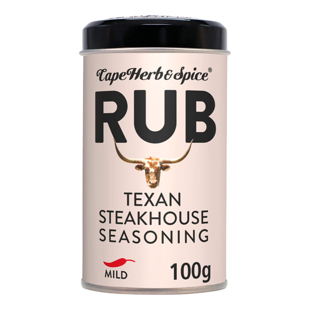 Cape Herb & Spice Rub Texan Steakhouse Seasoning Condiment, Chilli Rating Mild, 100 G Tin (Pack Of 1)