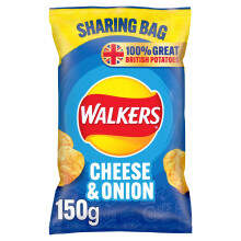 Walkers Cheese & Onion Sharing Crisps 150g - Made with 100% Great British Potatoes, Perfect for Sharing