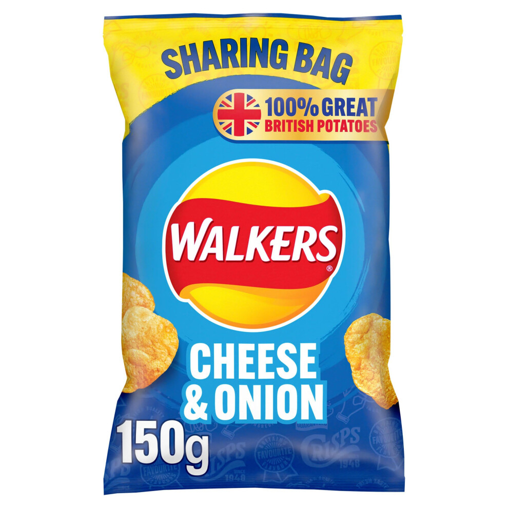 Walkers Cheese & Onion Sharing Crisps 150G - Made With 100% Great British Potatoes, Perfect For Sharing