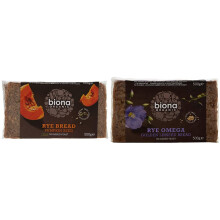 Biona Organic Rye Pumpkin Seed Bread 500g (Pack of 6) & Organic Rye Omega 3golden Linseed Bread 500g (Pack of 6)