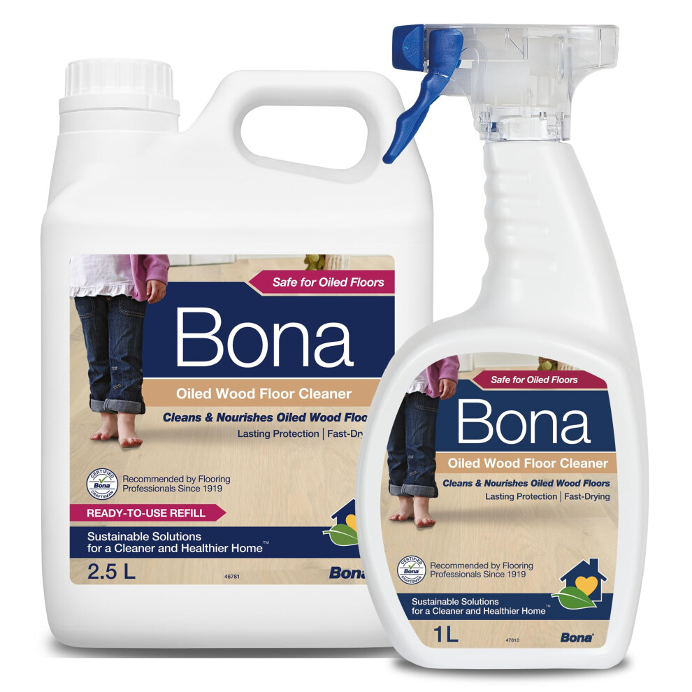 Bona Oiled Wood Floor Cleaner - 2.5 Litre Refill & Oiled Wood Floor Cleaner Liquid, 1 Litre Spray Bottle