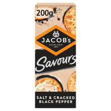 Jacob's Savours Bakes Salt and Cracked Black Peppers Crackers, 200 g (Pack of 1)