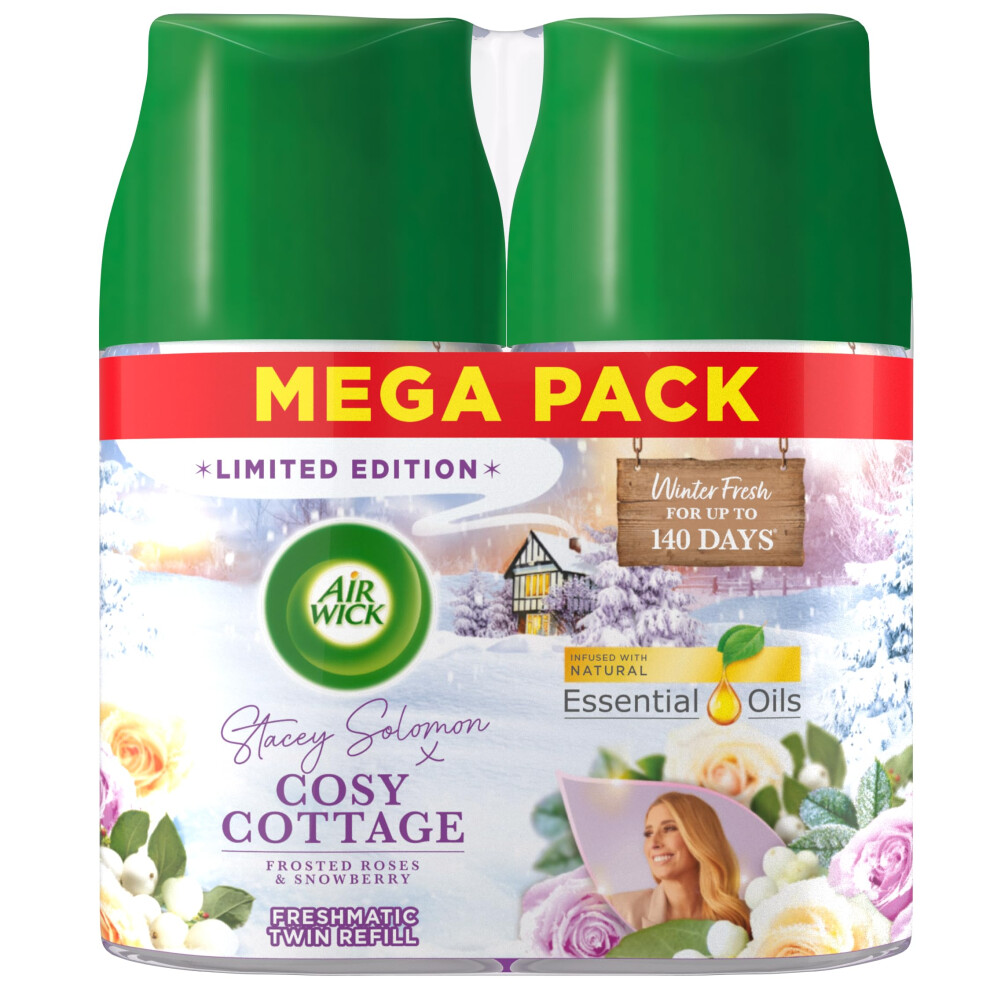 Air Wick Cosy Cottage Frosted Roses & Snowberry|Freshmatic Max Twin Refill |2 x 250ml |Pack of 1 | Infused with Natural Essential Oils
