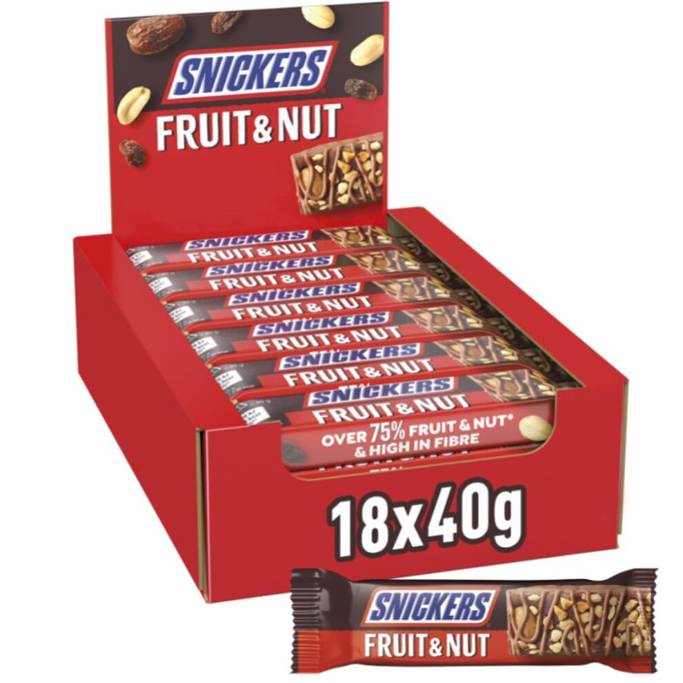 Snickers Fruit & Nut Milk Chocolate Bars, 18 x 40g, Bulk Chocolate Box, Ideal for Gift, Snacks or Hamper