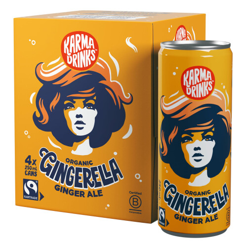 Karma Drinks Gingerella Ginger Ale, 250ml x 4 Cans, Organic 1