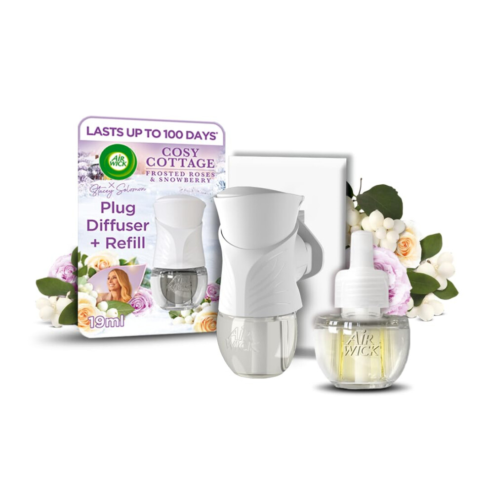 Air Wick Plug In Diffuser Kit, Cosy Cottage Roses & Snowberry, 1 Device & 1 Refill (19Ml)