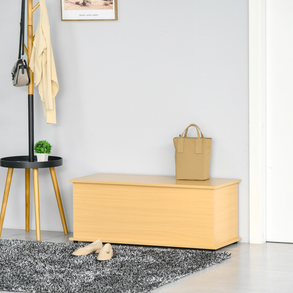 HOMCOM 113L Storage Chest with Lid - Burlywood, 100x40x40 cm, Heavy-Duty Top 120kg / Storage 60kg, Doubles as Footstool or Bench (833-321)